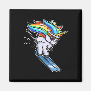 Skiing Einhorn Alpine Abfahrt Slalom Ski Skifahrer Magnet