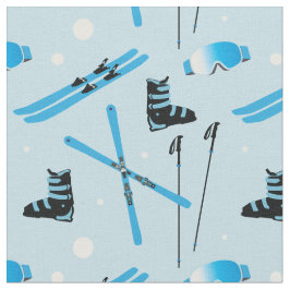Skiing Equipment Skis Boots and Poles Pattern Stoff