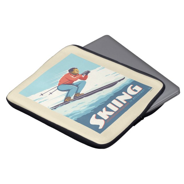 Skiing glaubt Retro Print Laptopschutzhülle (Vorne Oben)