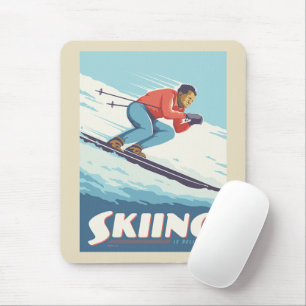 Skiing glaubt Retro Print Mousepad