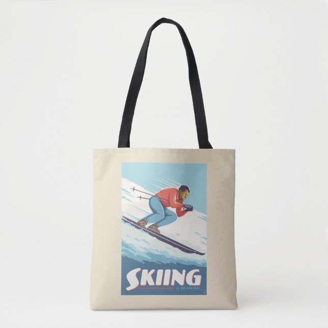 Skiing glaubt Retro Print Tasche (Vorderseite)