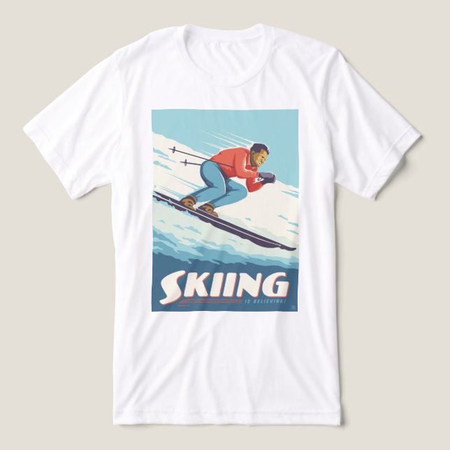 Skiing glaubt Retro Print Tri-Blend Shirt (Design Vorderseite)