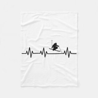 Skiing Heartbeat Life Heart Ekg Pulse Fleecedecke