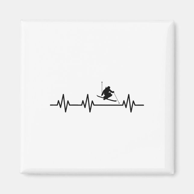 Skiing Heartbeat Life Heart Ekg Pulse  Magnet (Vorne)