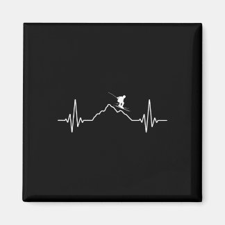 Skiing Heartbeat Ski Gift For Skiers _2  Magnet