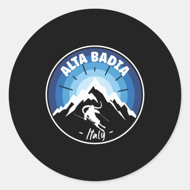 Skiing In Alta Badia Italy Blue Runder Aufkleber (Vorderseite)