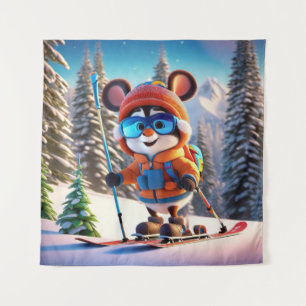 Skiing Mouse Tapestry Wandteppich