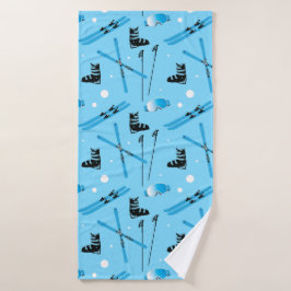 Skiing Pattern Blue Ski Equipment Badehandtuch