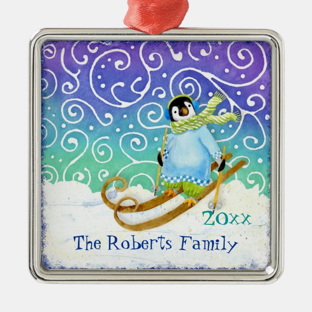 Skiing Pinguin Familie Weihnachtsschmuck (Vorne)