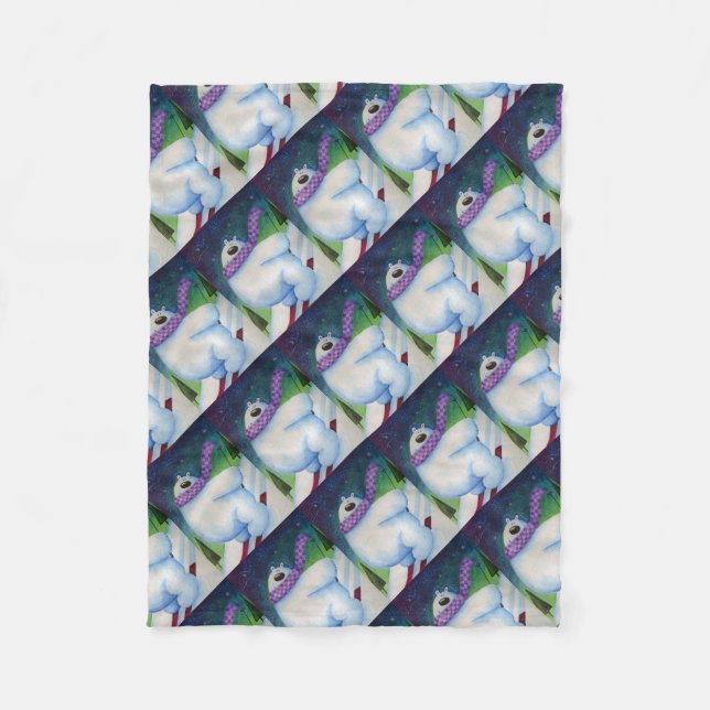 Skiing Polar Bear Fleecedecke (Vorderseite)