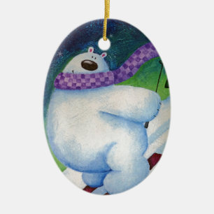 Skiing Polar Bear Keramikornament