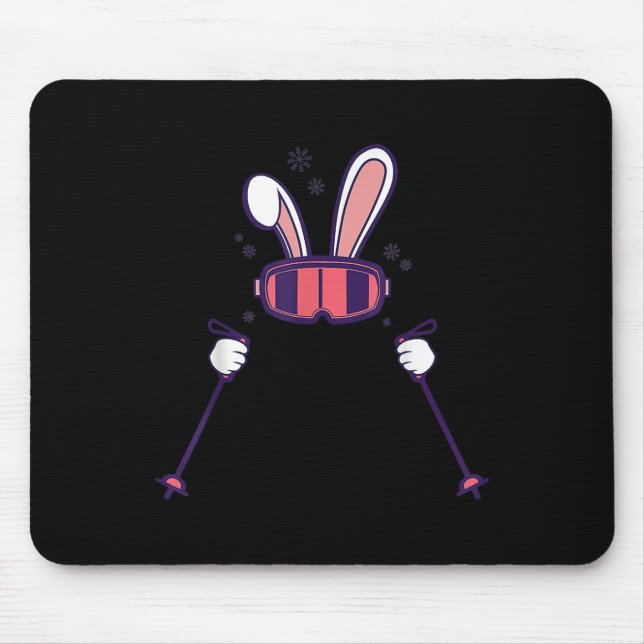 Skiing Rabbit Ski Poles Ski Goggles Easter Bunny  Mousepad (Vorne)