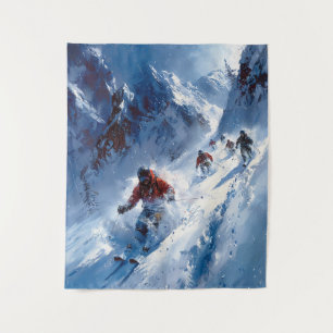 Skiing Tapestry Wandteppich