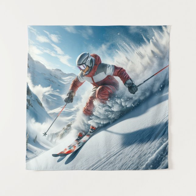 Skiing Tapestry Wandteppich (Vorderseite)