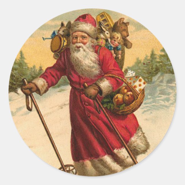 Skiing Weihnachtsaufkleber Runder Aufkleber (Vorderseite)