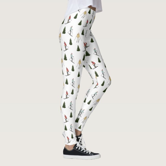 Skiing Women Cute Watercolor Winter Sports Pattern Leggings (Rechts)