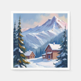 Skikabine Berglandschaft Aquarell Winter Serviette