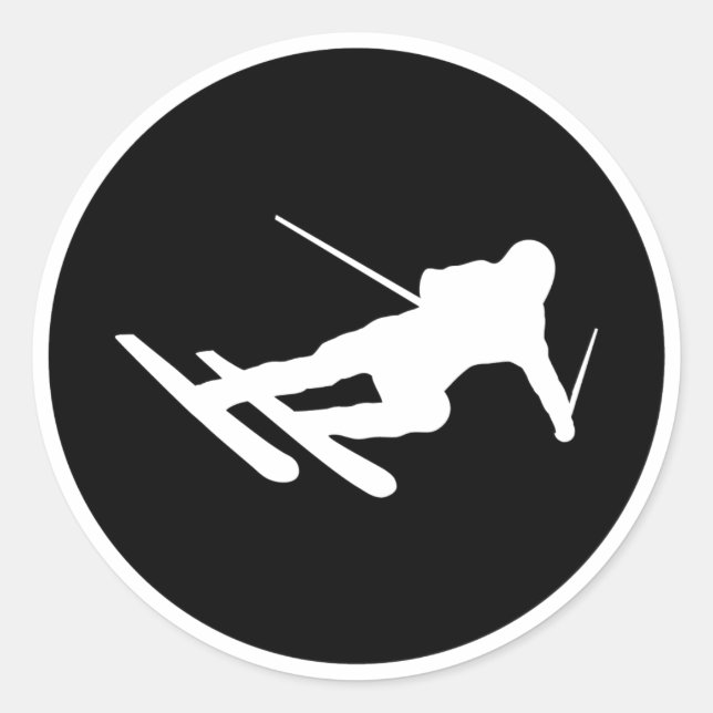 Skikarre abwärts runder aufkleber (Vorderseite)