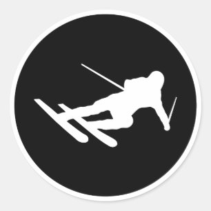 Skikarre abwärts runder aufkleber