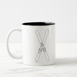 Skikreuz-Skifahrer-Tasse mit Linienkunst Zweifarbige Tasse