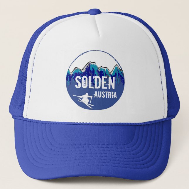 Skikunst-Blauhut Solden Österreich blauer Truckerkappe (Vorderseite)