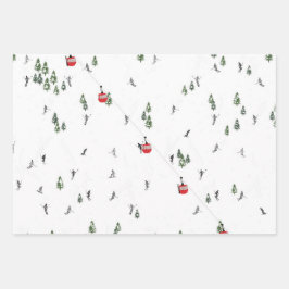 Skilanglauf Roter Skilift Illustration Geschenkpapier Set