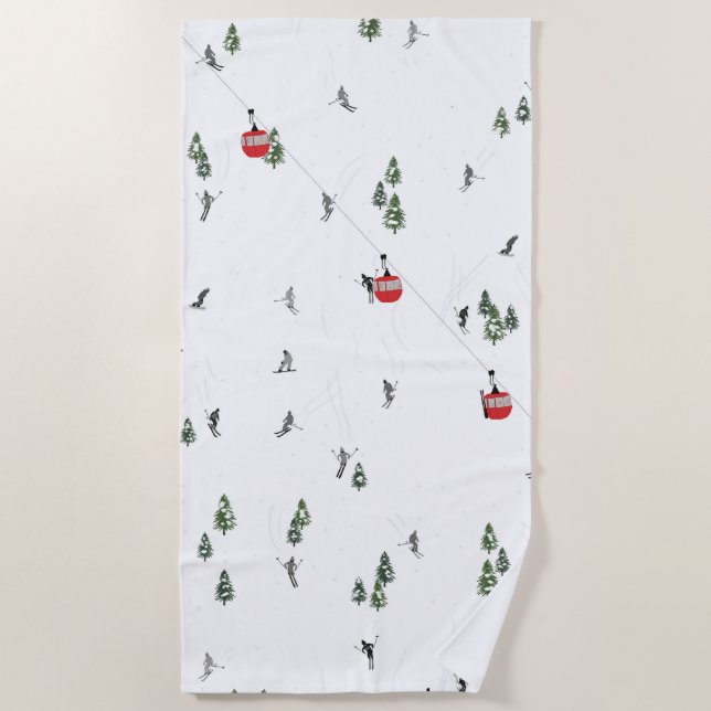 Skilanglauf Roter Skilift Illustration Strandtuch (Vorderseite)