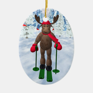 Skilanglauf-wunderliches Ren Keramik Ornament