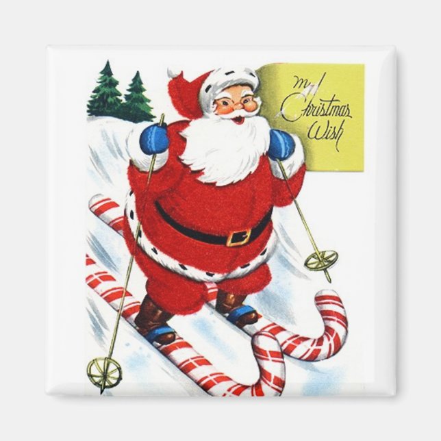 Skilaufen auf Candy Canes Vintag Magnet (Vorne)