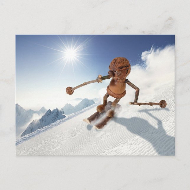 Skilaufen auf der Schneewinterkarte Postkarte (Vorderseite)