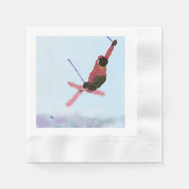 Skilaufen Kunst Serviette (Vorderseite)