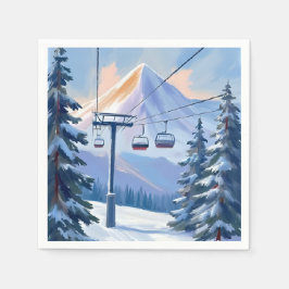 Skilift | Berg Winter Aquarell Skifahren Serviette