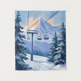 Skilift | Berg Winter Aquarell Skifahren Wandteppich