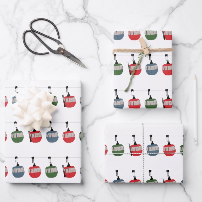 Skilift Retro-Illustration Geschenkpapier Set (Vorderseite)