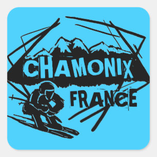 Skilogo-Kunstaufkleber Chamonix Frankreich blaue Quadratischer Aufkleber