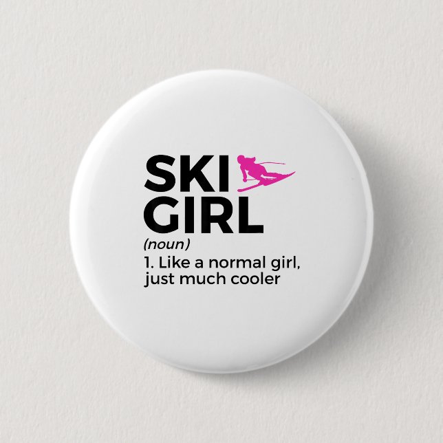 Skimädchen Definition lustiger Ski  Button (Vorderseite)