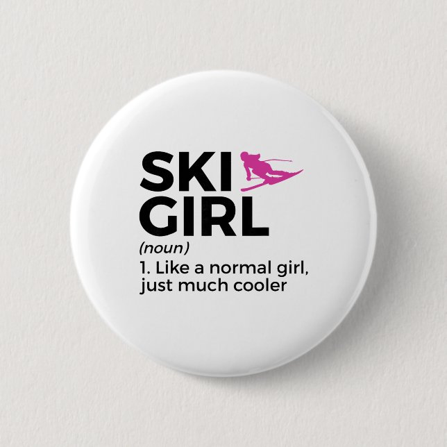 Skimädchen-Definition Lustiger Ski  Button (Vorderseite)