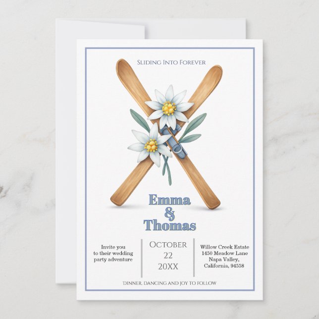 Skimaurerei Edelweiss Blume Hochzeit in ewig Einladung (Vorderseite)