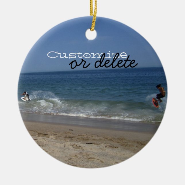 Skimboarders in der Brandung; Kundengerecht Keramik Ornament (Vorne)