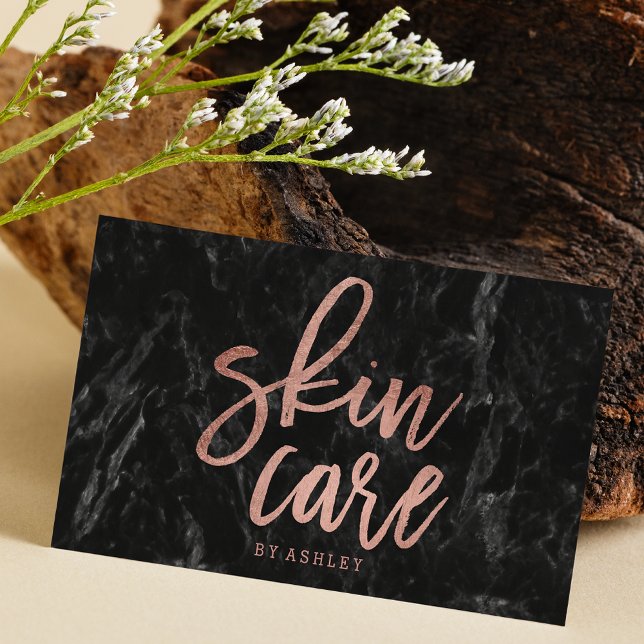 Skin-Pflege chic Imitate Rose Gold-Script schwarze Visitenkarte (Von Creator hochgeladen)