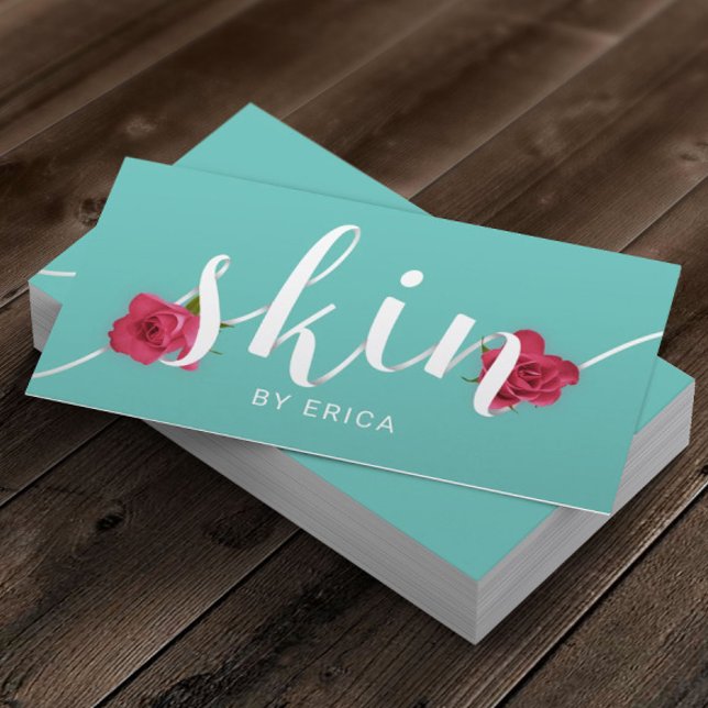 Skin Salon Floral Typografie Östhetikerin Aquamari Visitenkarte (Von Creator hochgeladen)