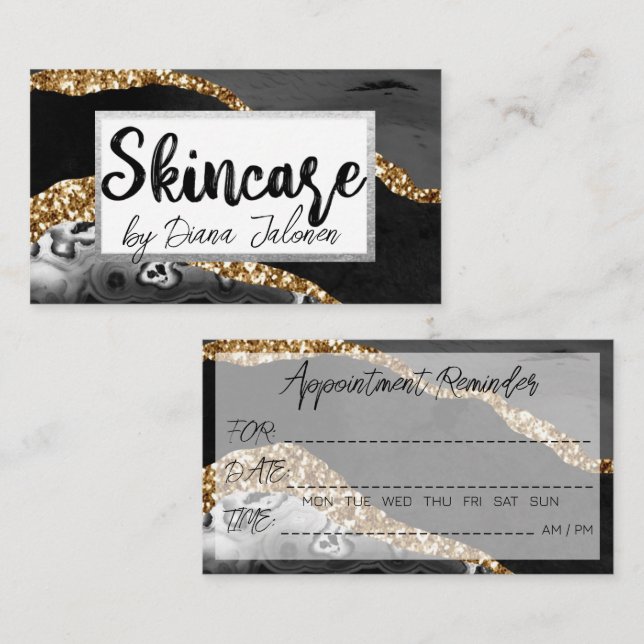 Skincare Erinnerung Schwarzes Gold Marmor Visitenkarte (Vorne/Hinten)