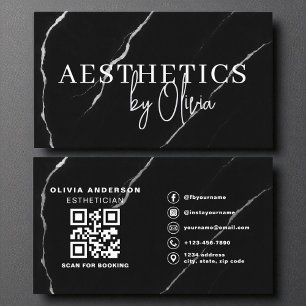 Skincare Esthetician QR Code Silver Black Marmor Visitenkarte