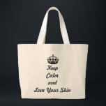 Skincare Liebhaber "behalten Ruhe und Liebe Ihre Jumbo Stoffbeutel<br><div class="desc">Eine was für niedliche Tasche,  zum Ihrer Produkte und Kataloges herein zu tragen,  wenn Sie ein Skincare Berater mit Avon,  Mary Kay,  Arbonne oder irgendeine Firma sind. Großer Gesprächsstoff auch!</div>