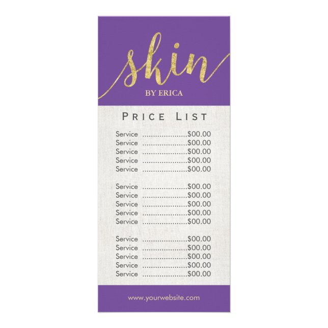 Skincare Salon Wellness-Center Esthetician Lila Pr Werbekarte (Vorne)