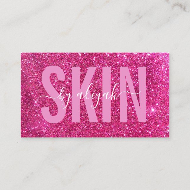 Skincare Typografie Glitzer Pink Funkelnd Visitenkarte (Vorderseite)