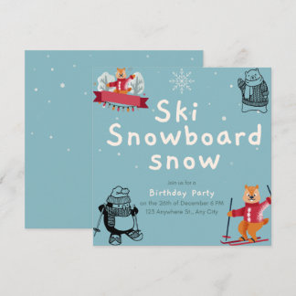 Sking Birthday Party Slopes Ski Snowboard Snow Einladung