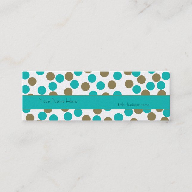 Skinny Aquamarin Blue &Tan Polka Dot Business Card Mini Visitenkarte (Vorderseite)