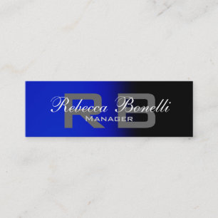 Skinny Black Blue Grey Monogram Business Card Mini Visitenkarte