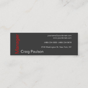 Skinny Contemporary Gray Red Hot Business Card Mini Visitenkarte